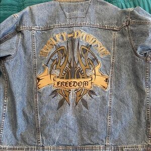 Harley-Davidson Blue Denim Jacket with Gold Design